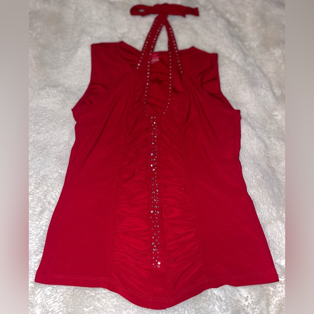 Vintage Y2K Vizio Rhinestone Red Halter Top size M